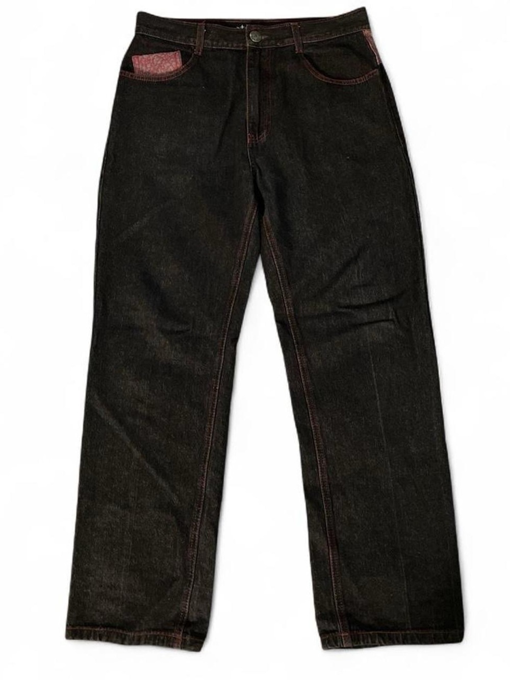 Red Ape Vintage Y2K Hip Hop Baggy Denim Jeans Black Red‎ Contrast Stitch Size 34